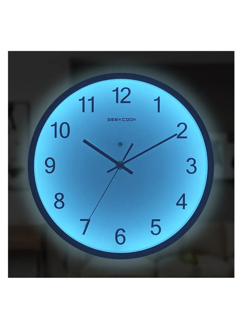 GEEKCOOK Silent Wall Clock 12 Inch with Voice Control LED Light Large Luminous Numbers Non Ticking Quartz Battery Operated for Bedroom Living Room Home Office - Image 1
